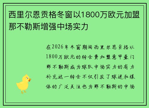西里尔恩贡格冬窗以1800万欧元加盟那不勒斯增强中场实力